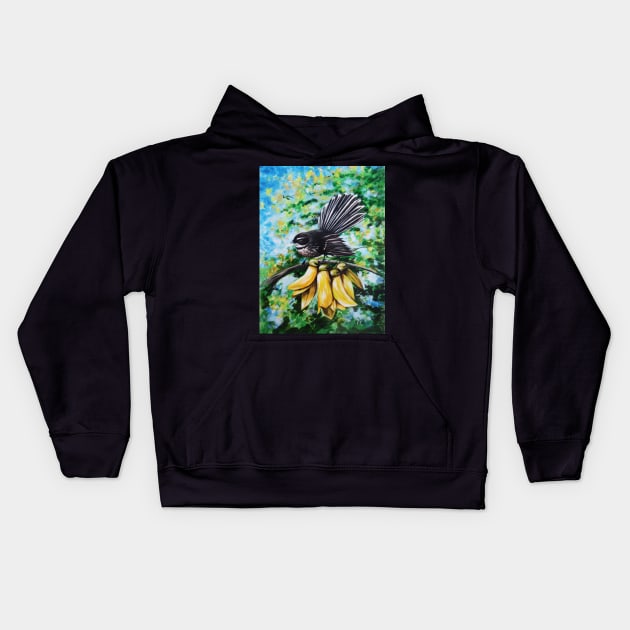 Fantail in Kowhai Blooms Kids Hoodie by irajane